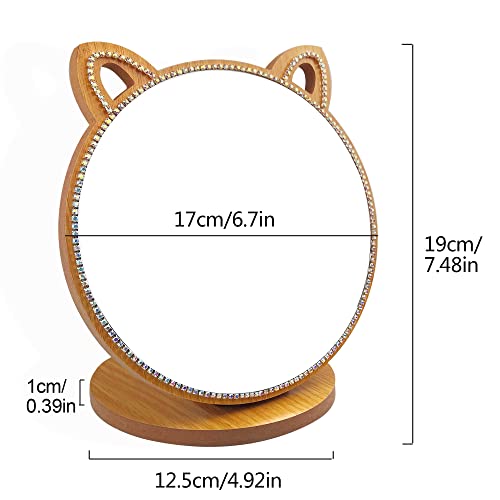 Espejo de maquillaje con base de madera y forma de gato miniatura 4