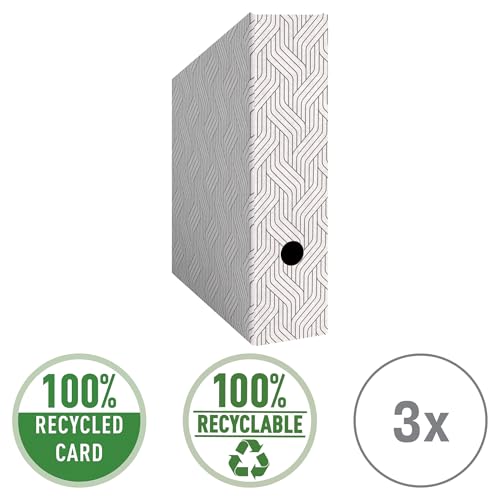 Leitz VON 3er Set Stehsammler, A4, 700 Blatt, 100% Recyclingkarton, Geometrisches Design, Für Schule, Studium und Haushalt, Weiß, 3 Stück, 61570001