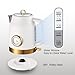QUAXWELL Retro Electric Kettle, 1.7L 304 Stainless Steel Tea Kettle with Temperature Gauge, 1500W Fast Boiling Water Boiler,Auto Shut-Off & Boil-Dry Protection, BPA-Free, Matte White and Gold