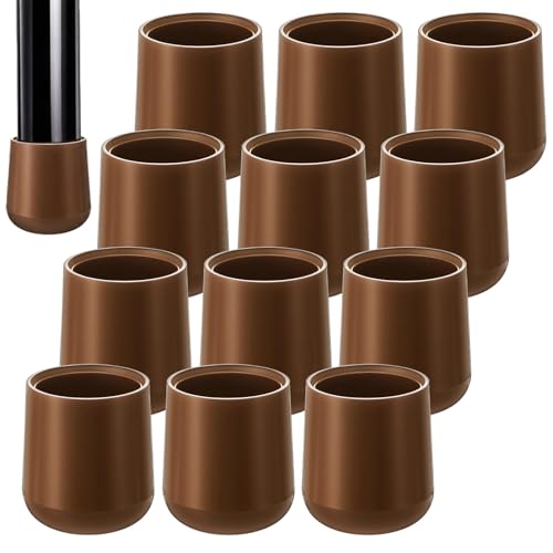 Image of Jetec 12 Pcs Brown Folding Chair Leg Caps, 3 /4 Inch Round Protectors | Heavy-duty Plastic Glides, Non-marring Floor Protectors for Hardwood Tile Floors, Replacement Feet Tips, Round Tube Fit