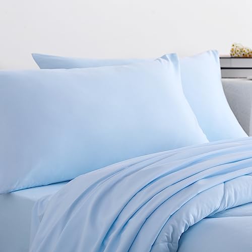 NTBAY Twin Comforter Set with Sheets, 5 Pieces Soft and Breathable Bedding Set, Twin Bed in a Bag, Down Alternative Comforter Set Solid Color All Season, Kids Bedding Set, Aqua by NTBAY - Image 7