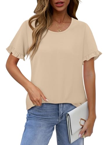 CRAZY GRID Women's Shirts Summer Casual Crewneck Ruffle Short Sleeve Blouses Cute Floral Print Tunic Tops
