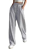Pantalones Palazzo Fluidos para Mujer: A Rayas, Holgados, De Cintura Elástica Y Estampado De Cuadros Vichy; Pantalones De Vestir Casuales De Pierna Ancha, Ideales para El Trabajo (Blue,M)