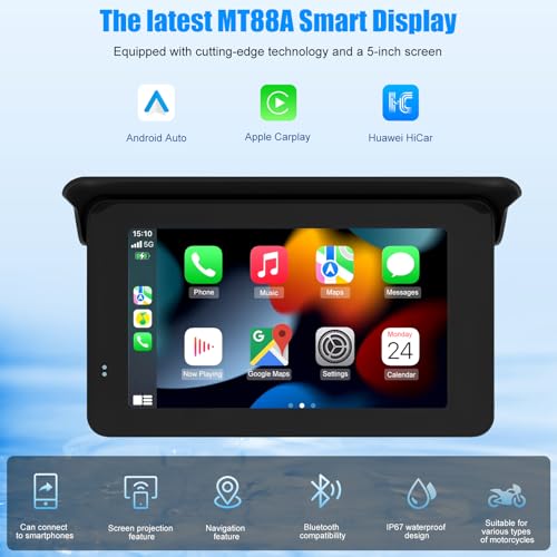 Écran tactile Android/iOS 5" Carplay Moto Étanche GPS Navigation Siri/Google Assistant Étanche IP65