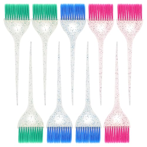 Classicseali 9pcs Color Brushes for Hair Stylist Hair Color Brushes with Glitter Handles 8.5 X 2.2 In Hairs Dye Brush for Highlighting Tint and Coloring Hairs Section Salon Use Home DIY 3 Colors