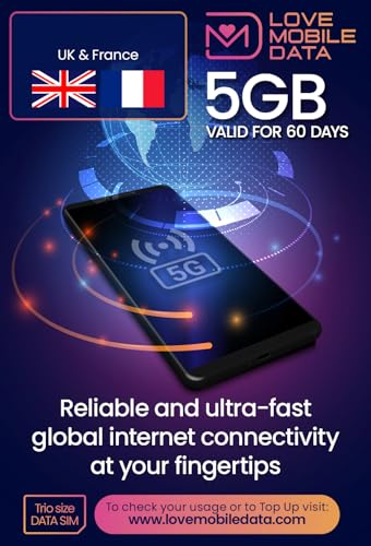 International Multi-Network 4G/5G Data SIM (perfect for Wifi Routers, Tablets & Phones) - UK & France - 5GB - 60 DAYS - LOVE MOBILE DATA