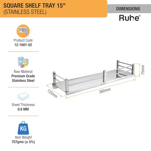 Image of Ruhe 15 Inch Stainless Steel Multipurpose Shelf for Bathroom Organizer | Bathroom Stand for Wall | Wall Storage Shelf | Toilet Self Rack for Essential | Bathroom Accessories | Silver