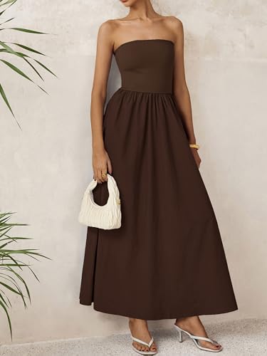 Image of PRETTYGARDEN Women 2026 Summer Elegant Strapless Maxi Dress Tube Top Dress A Line Flowy Long Wedding Party Cocktail Dresses