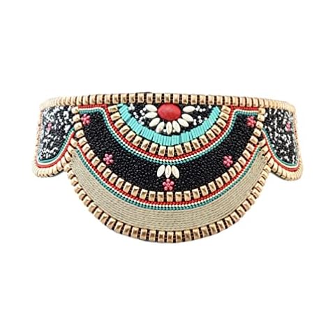 idealway Bohemian Women Belt Ethnic Beaded Elastic Stretch Adjustable Belt Waist Belly Chain Body Jewelry (C) Cover