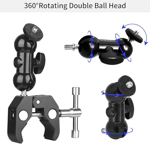 Image of Super Camera Clamp Mount for Bike, Screen Monitor & Action Camera with 360 Degree Ball Head Magic arm Accessories 1 /4 inch and 3 /8 inch for Canon Nikon DSLR Camera /Go pro /LED Lights (Only Mount)