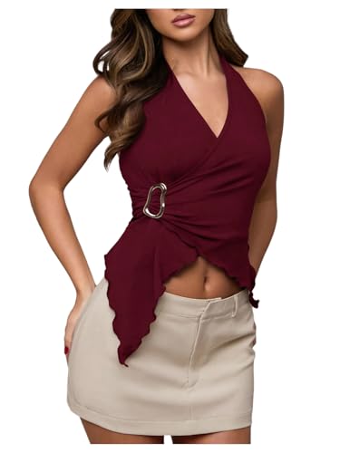 Milumia Women's Sexy V Neck Halter Top Y2k...