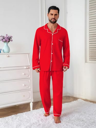 Image of QZH.DUAO Mens Pajama Set 100% Cotton Long Sleeve Button Down PJs