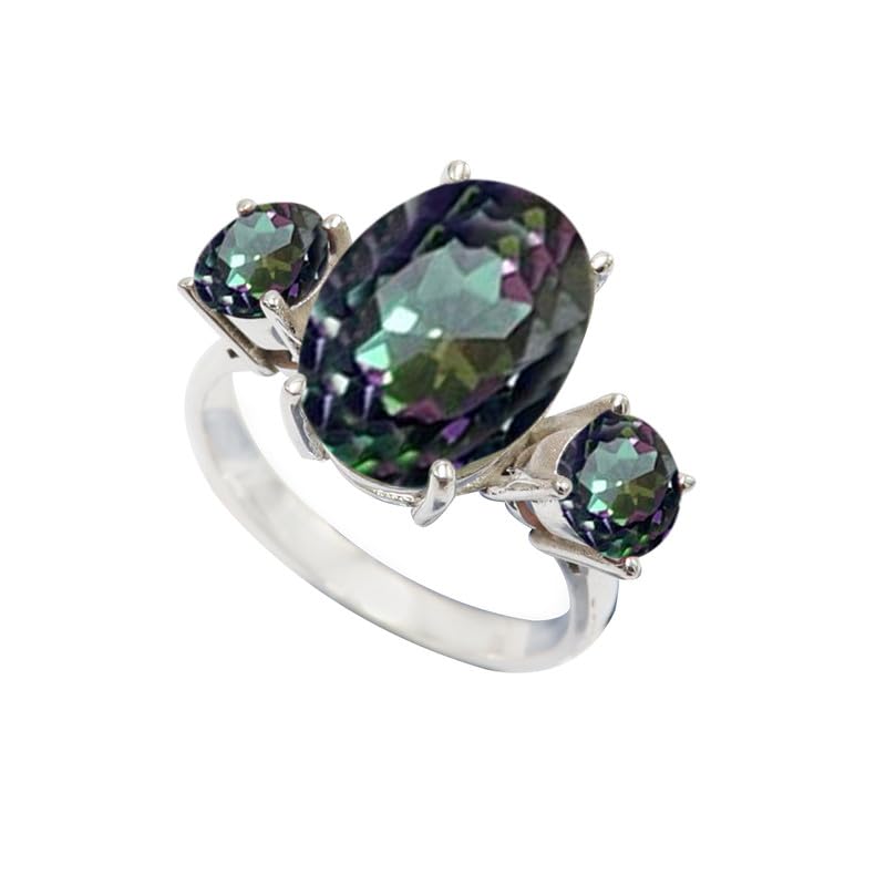 TSR1119AG_15 - Anillo de plata de ley con piedras preciosas de topacio místico, para hombre y mujer, para regalo de todos los tamaños, joyería hecha a mano, Petite, Metal Piedra