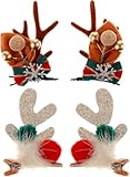 Christmas Hair Clips - 2 Pairs Christmas Hair Accessories Cute Reindeer Antlers -Reindeer Ears Hairpin Christmas Hair Clips Ornament Gift With Pom Balls Deer Ears Decoration