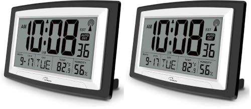 Image of WallarGe Atomic Clock with Indoor Temperature and Humidity, 12.5 Inch Self-Setting Digital Wall Clock or Desk Clock, Battery Operated Digital Clock Large Display for Seniors, Auto DST (Pack of 2)