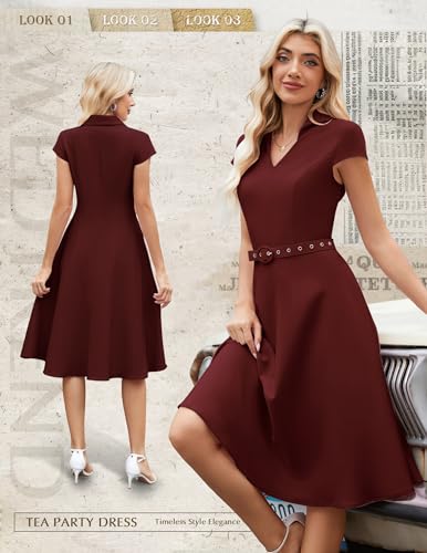 Wedtrend 1950's Vintage Dresses for Women Cocktail Dress with Belt Modest Church Dress Wedding Guest Dresses with Pockets2
