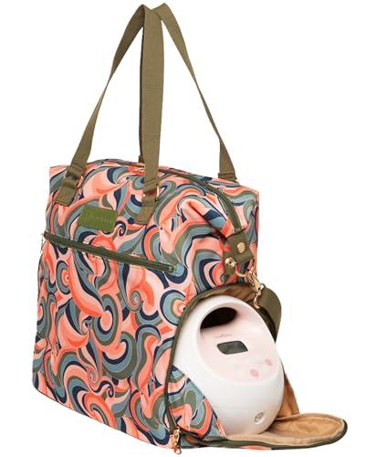Sarah Wells Lizzy Breast Pump Bag â€“ Stylish Pump Tote with Insulated Cooler Pocket, Laptop Sleeve â€“ Fits Portable Pumps & More â€“ Easy-Clean, Lightweight Breastfeeding Bag (Groovy)