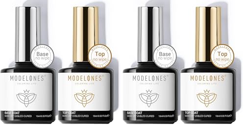 modelones Gel Nail Polish Top Base Coat, 2 PCS Clear High Glossy Long Lasting Soak Off Home Salon DIY Manicure Gift for Women (Pack of 2)