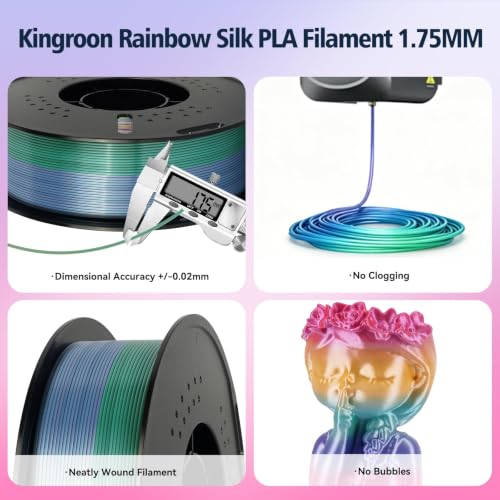 Image of Kingroon Silk PLA Filament 1.75mm Rainbow Color Changing Filament 3D Printer Filament 1kg Dimensional Accuracy ±0.03mm,Fit Most 3D Printer(Candy)