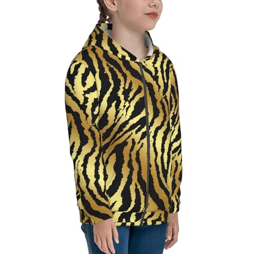 Black and Gold Animal Skin Kids Pullover Hoodies Boys Zip Up Sweatshirts Girls Athletic Clothes with Pocket4