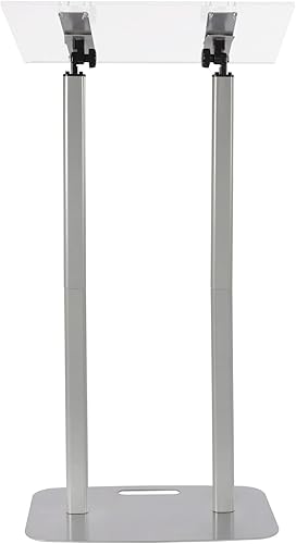 Miniatura 9 de Podio para hablar de pie, podio acrílico transparente, parte superior inclinada, montaje rápido, plateado, vidrio transparente templado, cuerpo y