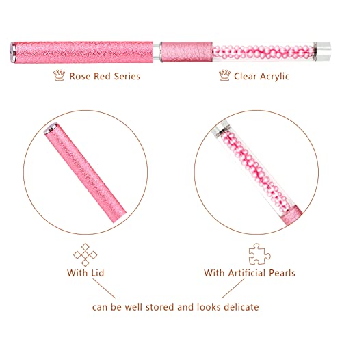 5PCS Nail Art Brushes Set for Gel Nail with Lid and Pearl Handle LEA-SHALL Liner/Acrylic/Flat/Round/Angled UV Builder Nail Painting Pen Kit Fine Brush DIY Decoration Home Salon Design Rose Red - Image 4