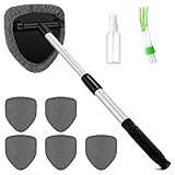 Potchen 8 Pcs Car Windshield Cleaner Tool Kit with Extendable Handle, Microfiber Towel Pads, Brush, Empty Spray Bottle for Auto Glass Wiper Suvs Rvs & Home Windows(Grey)