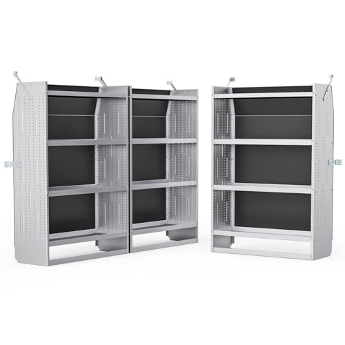 Image of AA Products Model SH-6204(3) Steel Low/Mid/High Roof Van Shelving Storage System Fits Transit, ProMaster and Sprinter, 4 Tiers Set of 3 Van Shelving Units, 42