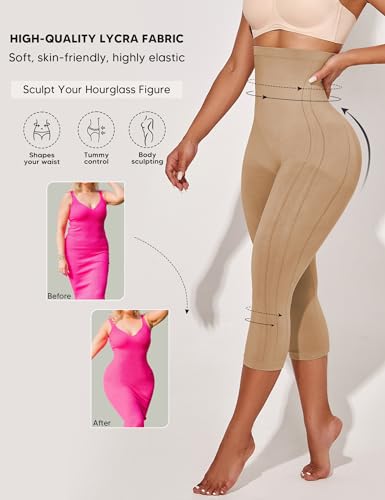 Image of Shapewear Leggings for Women Tummy Control High Waisted Capri Body Shaper Butt Lift Thigh Slimmer