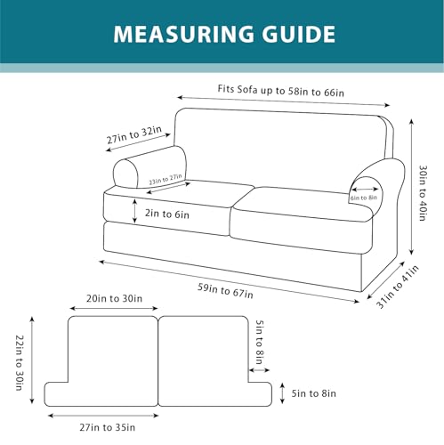 T Cushion Loveseat Slipcover 3 Pieces Sofa Covers for T Cushion Sofa Stretch Slip Covers for 2 Cushion Couch with 2 Individual T Shape Seat Covers (Blue Gray, 2 Cushion) - Image 3
