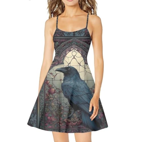 Image of Women's Spaghetti Strap Dress Summer Casual Swing Sundress Girls Beachwear Swing Mini Dress