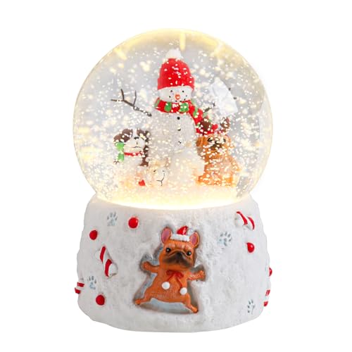 Taman Christmas Snow Globe, Snowman with Dog Musical Snowglobe Lighted Christmas Decorations Tabletop Home Décor(No Auto Snowflake)