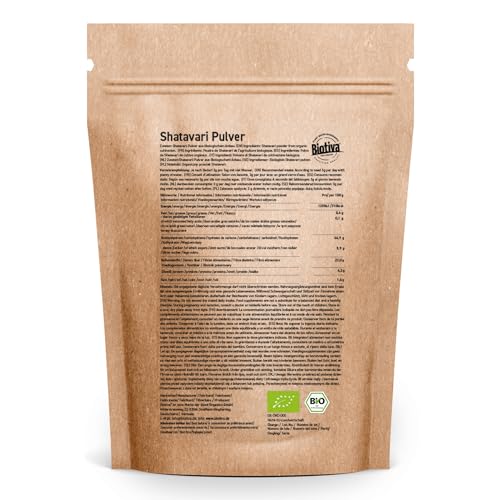 Shatavari Pulver Bio 250g - indischer Spargel - Asparagus Racemosu - Ayurveda - abgefüllt und zertifiziert in Deutschland - Biotiva
