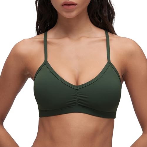 Image of CRZ YOGA Butterluxe Ruched Sports Bras | Light Support, Removable Pads, Yoga, Extremely Soft, Y Back, V Neck, Spaghetti Straps, for Women