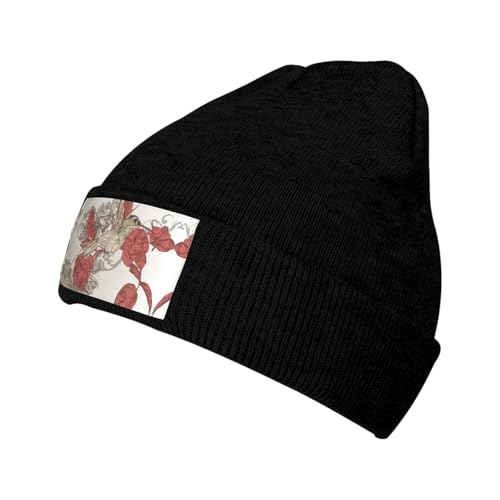 Migpkd Gorro unisex con diseño de colibríes para hombre y mujer, gorro de punto de invierno, gorro cálido con puños, a la moda, Negro, Talla única