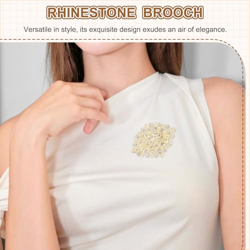 MECCANIXITY Vintage Crystal Rhinestone Brooch for Women, 2.6 Inch Flower Lapel Pins Alloy Rhinestone Bouquet Brooch Pin for Scarves Dress Hat Suit Wedding, White by MECCANIXITY - Used condition - Image 4