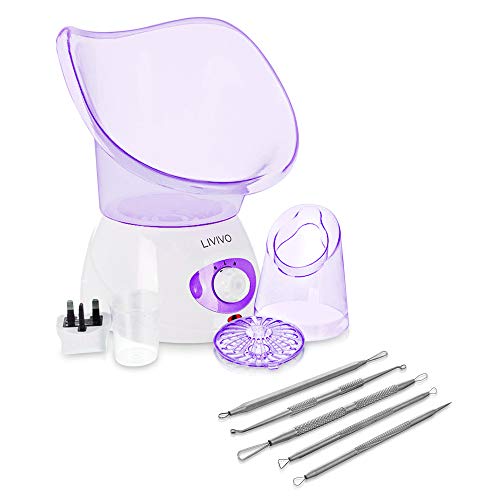 LIVIVO Nettoyeur vapeur pour le visage avec diffuseur d'aromathérapie et kit de retrait de points noirs - Idéal pour une utilisation sur les pores ouverts pour enlever la saleté, l'acné, etc. (Violet) Cover