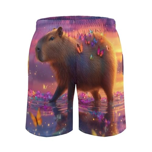 Cute Capybara Butterfly Sunset Mens Swim Trunks Quick Dry Beach Swimming Shorts with Mesh Lining and Pockets4