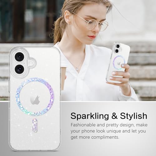 Image of BENTOBEN Magnetic for iPhone 16 Plus Case, Clear Crystal Glitter Phone Case [Compatible with MagSafe] Shockproof Sparkly Cute Women Girl Protective Cover for iPhone 16 Plus 6.7 inch, Clear Glitter