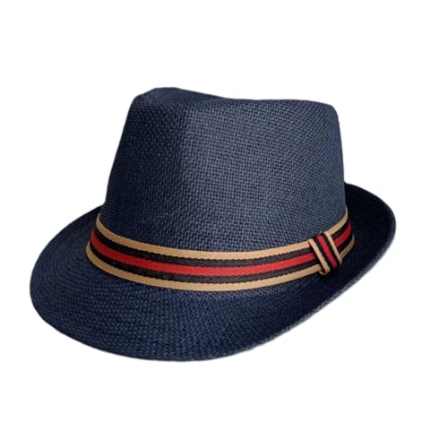 Sombrero de Paja Transpirable Estilo Trilby Gorro Verano Panama Sombrero Fedora para Hombre Mujer Summer Hat (FR/ES, Letras, Talla única, Azul)