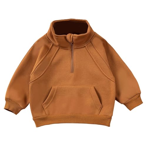 Toddler Girls Boys Fleece Lined Sweatshirts Quarter Zip Stand Collar Long Sleeve Pullover Tops Fall Winter Clothes 1-6Years