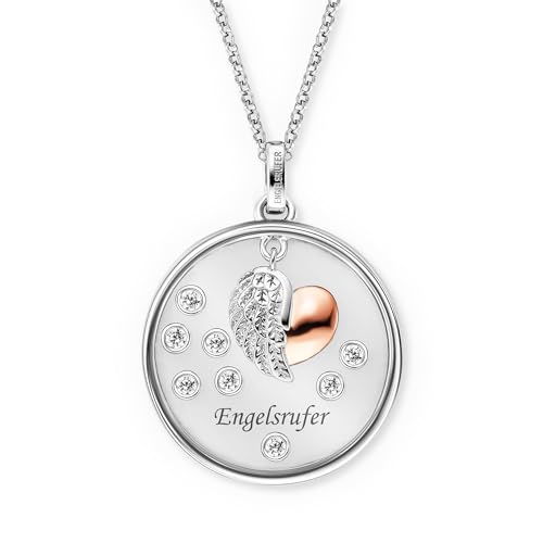 Engelsrufer Kette Glaslinse Herzflügel Bicolor für Damen aus 925er Sterlingsilber - Zirkonia - Karabinerverschluss - Länge: 42+4+4cm