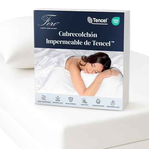 Ferò Funda Colchon Impermeable 160x200 cm Premium de Tencel | Oeko-Tex, Cubre Colchon con Esquinas Elásticas, Transpirable y Antibacteriano, hasta 30 cm de Altura