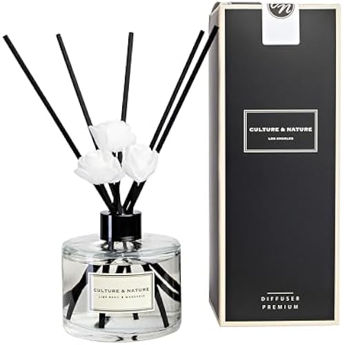 CULTURE & NATURE Reed Diffuser Set 6.7oz (200ml) Lime Basil Mandarin Scented Diffuser with Sticks Home Fragrance Reed Diffuser for Bathroom Shelf Decor
