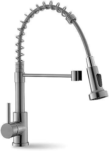 Kitchen Faucet with Pull Down Sprayer, Brushed Nickel Kitchen Faucet LUFEIDRA High Arc Single Handle Spring Commercial Stainless Steel Kitchen Sink Faucets for Farmhouse Camper RV Bar Sinks