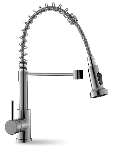 Kitchen Faucet With Pull Down Sprayer, Brushed Nickel Kitchen Faucet Lufeidra High Arc Single Handle Spring Commercial Stainless Steel Kitchen Sink Faucets For Farmhouse Camper Rv Bar Sinks #TOP1