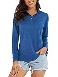 MAGCOMSEN Women's 1/4 Zip Shirts Rash Guard Pullover Long Sleeve UV Protection Shirts Athletic Summer Workout Running Tops Medium Blue S