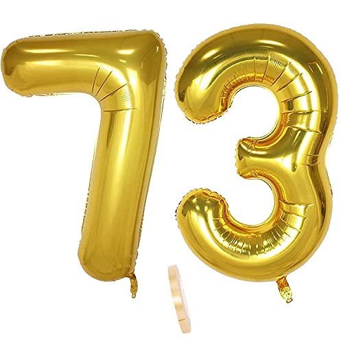 2 globos numeros 73 años, Number globo número 73 Dorado para Hombres Mujeres niños,40" Figuras Gold globo de lámina de helio inflable, gigante grande decoración fiesta de cumpleaños boda (xxxl 100cm)