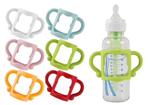 Image of TonGass (6-Pack) Bottle Handles for Dr Brown Baby Bottles with Easy Grip Handles to Hold Their Own Bottle - BPA-Free Soft Silicone (Blue Green Red White Pink Orange, Narrow)