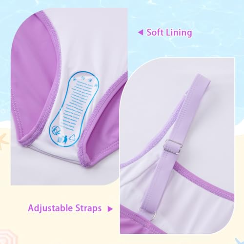 Image of Belovance Girls Swimsuits One Piece Bathing Suit Solid Color Block Tween Swimming Suit Beach Swimwear Quick Dry 5-14 Years